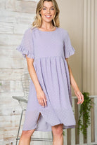 AVAH-Playful Moments Swiss Dot Ruffled Sleeve Midi Dress-Lavender