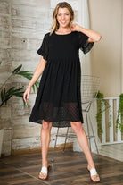 AVAH-Playful Moments Swiss Dot Ruffled Sleeve Midi Dress-Black