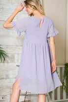 AVAH-Playful Moments Swiss Dot Ruffled Sleeve Midi Dress-Lavender