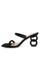 The Eternity is a double-strap sandal with a unique resin chain heel that adds a new dimension to this classic style. This mid-heel sandal is feminine, fun, and a perfect addition to your shoe collection.  Avah Couture