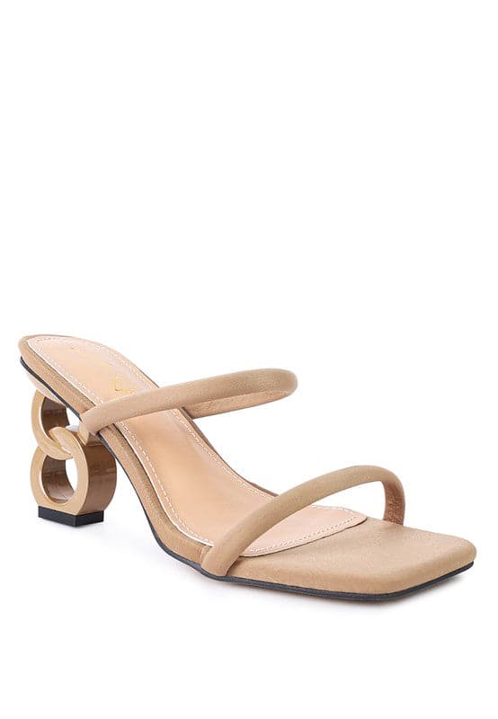 The Eternity is a double-strap sandal with a unique resin chain heel that adds a new dimension to this classic style. This mid-heel sandal is feminine, fun, and a perfect addition to your shoe collection.  Avah Couture