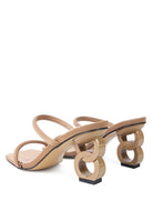 The Eternity is a double-strap sandal with a unique resin chain heel that adds a new dimension to this classic style. This mid-heel sandal is feminine, fun, and a perfect addition to your shoe collection.  Avah Couture