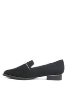 Suede leather loafers with metallic detail. Chic and easy on the feet, these suede slip ons keep your feet relaxed throughout the day when you have great plans to explore! Avah Couture