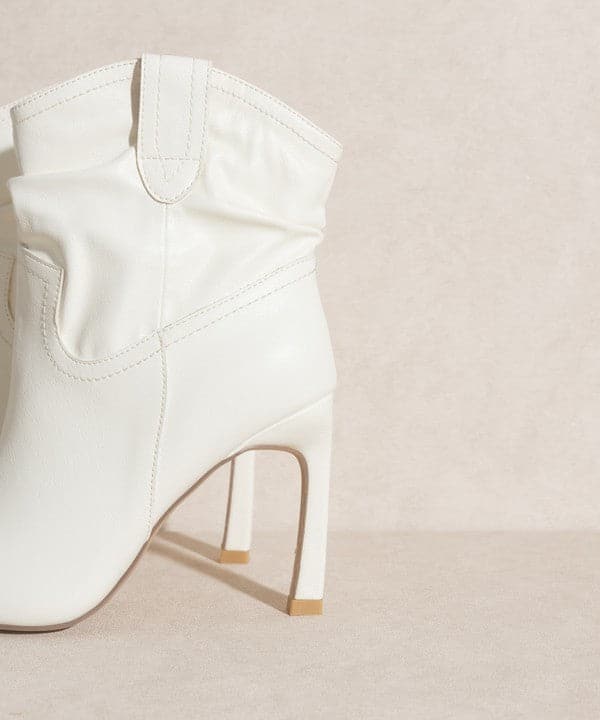 Western style is elevated with the Katie, a stiletto heel bootie. The silhouette is simple and elegant, completing any ensemble with almost effortless ease.  A versatile style for all seasons.