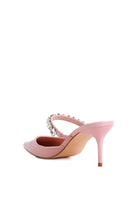 These elegant mid heels with rhinestone detail straps are the perfect finishing touch for your look. The pointed toe and sleek, sophisticated silhouette make them ideal for evening wear or just day to night style. Light, cushioning, with a dainty diamanté strap across the top, theses shoes can be paired with anything from jeans too dresses. 