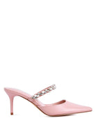 These elegant mid heels with rhinestone detail straps are the perfect finishing touch for your look. The pointed toe and sleek, sophisticated silhouette make them ideal for evening wear or just day to night style. Light, cushioning, with a dainty diamanté strap across the top, theses shoes can be paired with anything from jeans too dresses. 