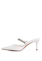 These elegant mid heels with rhinestone detail straps are the perfect finishing touch for your look. The pointed toe and sleek, sophisticated silhouette make them ideal for evening wear or just day to night style. Light, cushioning, with a dainty diamanté strap across the top, theses shoes can be paired with anything from jeans too dresses. 