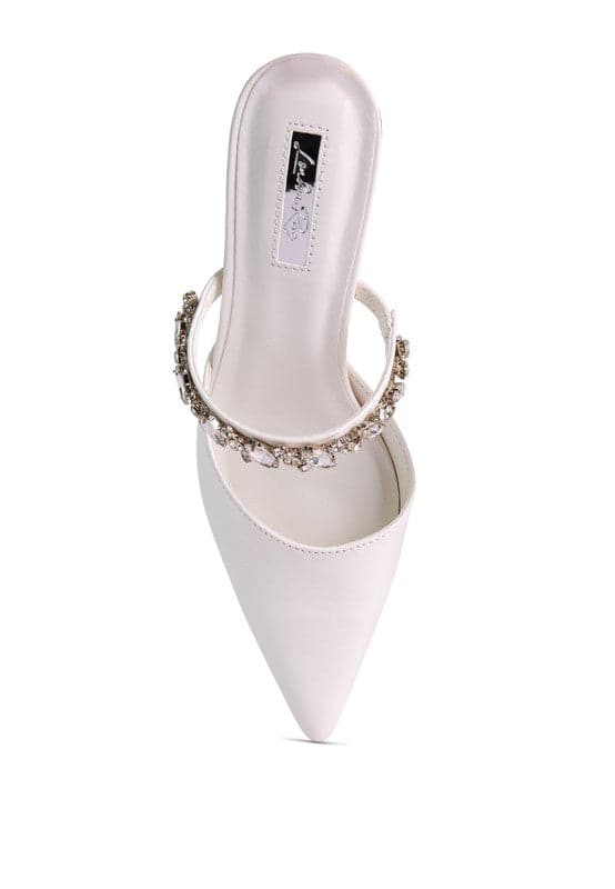 These elegant mid heels with rhinestone detail straps are the perfect finishing touch for your look. The pointed toe and sleek, sophisticated silhouette make them ideal for evening wear or just day to night style. Light, cushioning, with a dainty diamanté strap across the top, theses shoes can be paired with anything from jeans too dresses. 