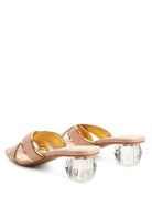 Set yourself apart from the rest with these stunning metallic outlined slides. The sculpted clear heel adds a touch of luxury, and the croc textured upper gives them a statement-making finishing touch-Avah Couture