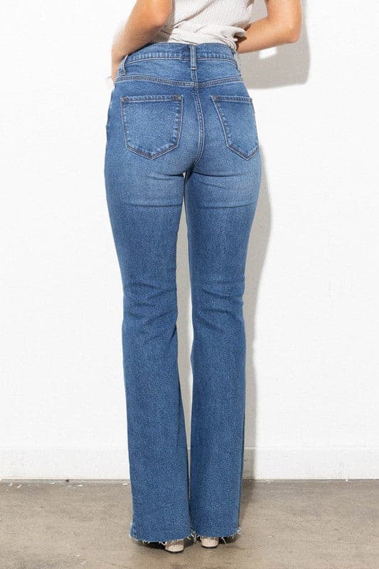 Go authentic with these distressed, high waisted jeans. The bootcut legs and five button fly provide the perfect amount of stretch for optimum comfort and a relaxed feel. A classic look that’s sure to last through trends without fail! Avah Couture