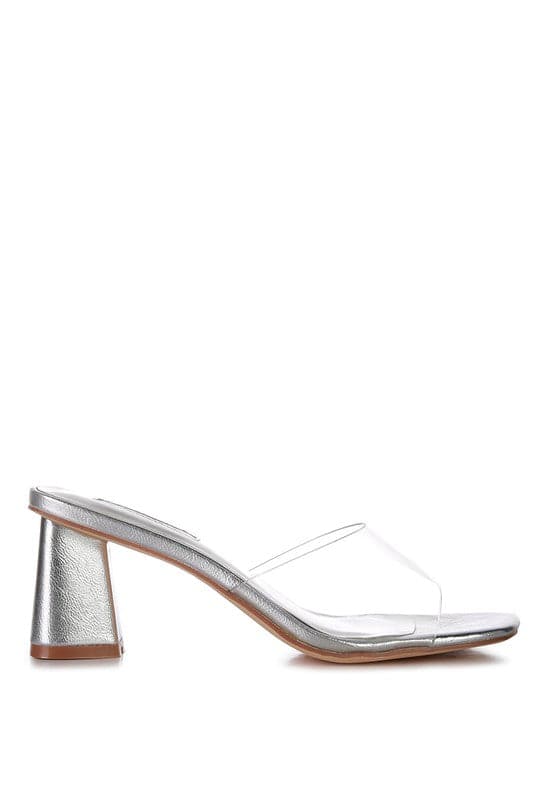 Metallic Silver Transparent Strap Slide Sandals- Avah Couture