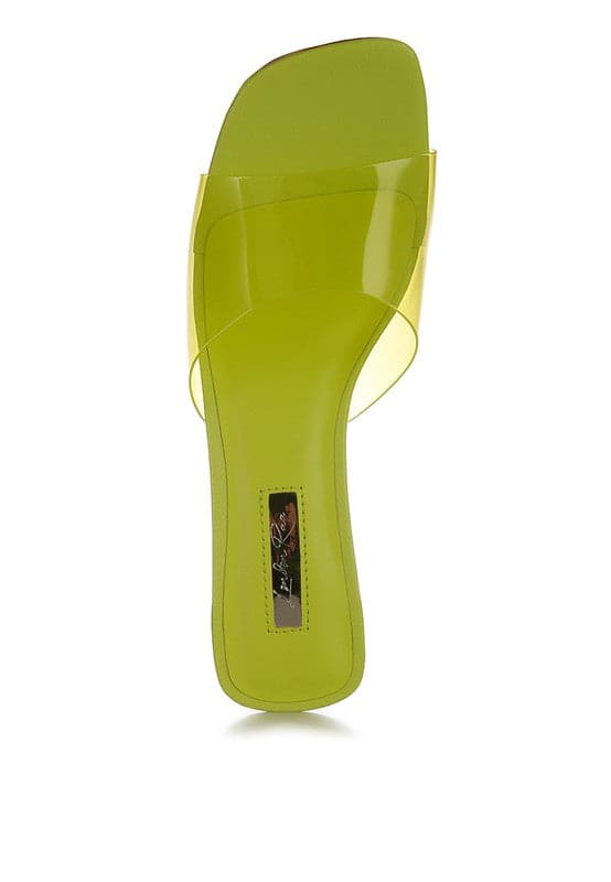 Lime Green Transparent Strap Slide Sandals- Avah Couture