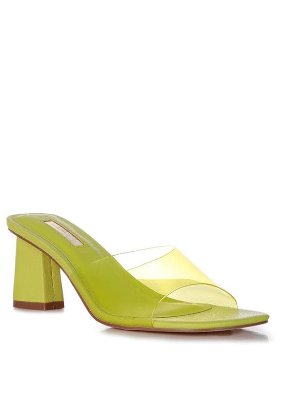 Lime Green Transparent Strap Slide Sandals- Avah Couture