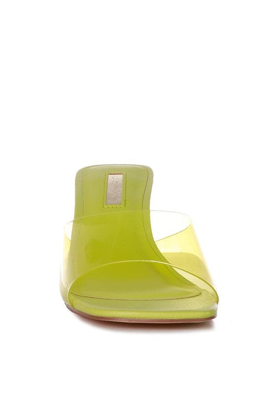 Lime Green Transparent Strap Slide Sandals- Avah Couture