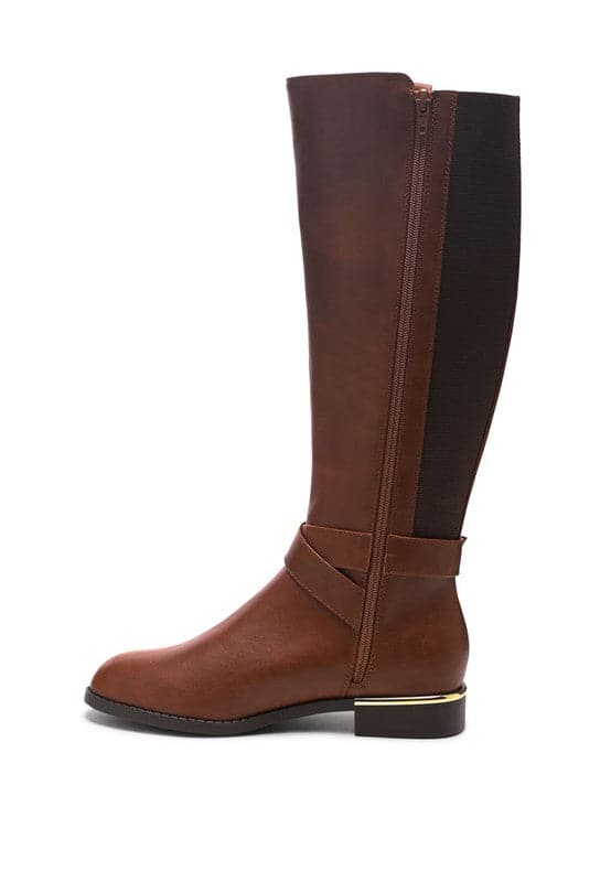 Zip Up Knee High Boots Brown-Avah Couture