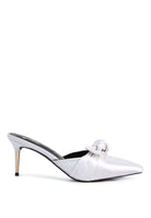 white satin knot heeled mule sandal