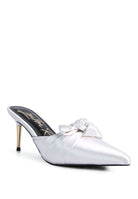 white satin knot heeled mule sandal