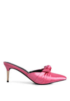 pink satin knot heeled mule sandal avah