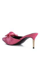 pink satin knot heeled mule sandal