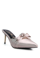 champaign satin knot heeled mule sandal
