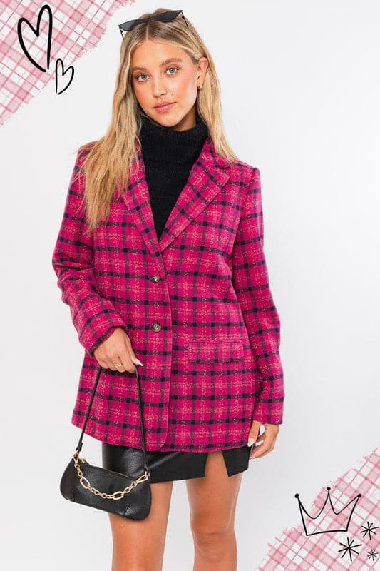 This blazer is the perfect way to add a pop of color and style to your wardrobe. Features a classic silhouette, notched lapel, two button closure and trendy plaid pattern. This stylish jacket can easily be dressed up or down, and will become one of your favorites for years to come. Avah Couture