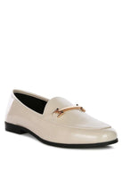 Soft, stylish and chic! These faux leather semi casual loafers are perfect for work and beyond. Featuring shiny golden metal sling detail, these loafers will take you look up a notch. The super soft faux leather upper makes it effortless to slip on and get out the door in style while providing ultimate comfort. Avah Couture