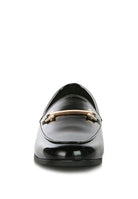 Soft, stylish and chic! These faux leather semi casual loafers are perfect for work and beyond. Featuring shiny golden metal sling detail, these loafers will take you look up a notch. The super soft faux leather upper makes it effortless to slip on and get out the door in style while providing ultimate comfort. Avah Couture