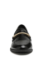 AVAH-Debonair Croc Chain Flat Loafers-Faux Leather-Black