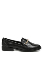 AVAH-Debonair Croc Chain Flat Loafers-Faux Leather-Black