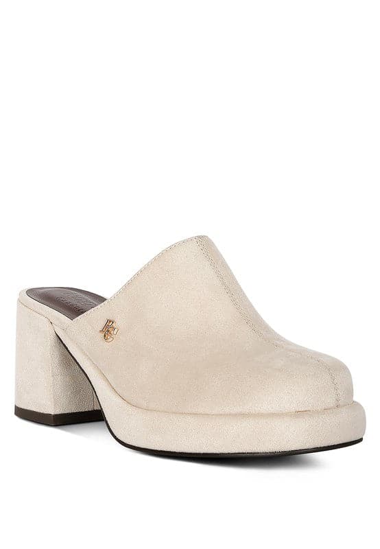 Delaney Suede Heeled Mule Sandals -Beige