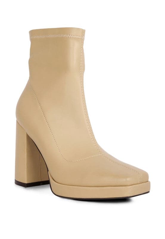 Avah Couture-Trinity High Heeled Square Toe Ankle Boots-Beige