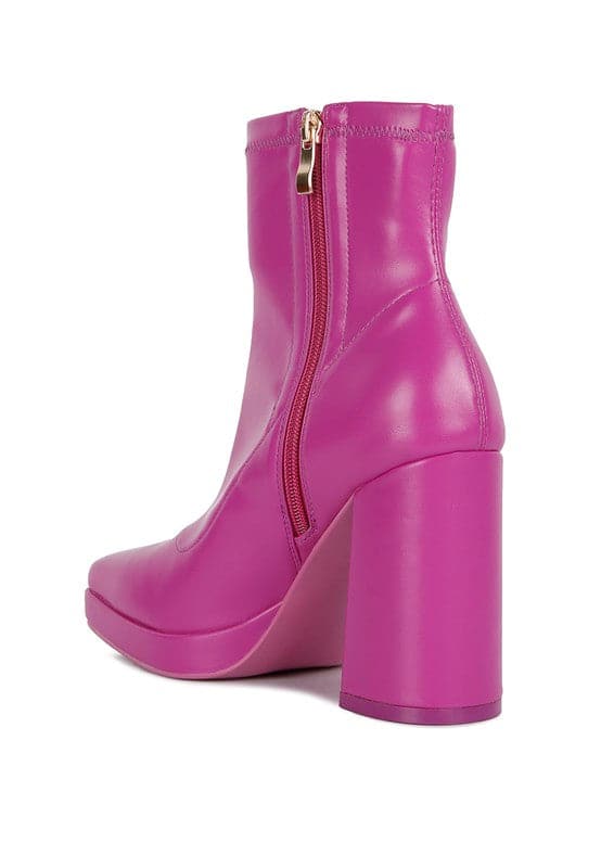 Avah Couture-Trinity High Heeled Square Toe Ankle Boots-Pink