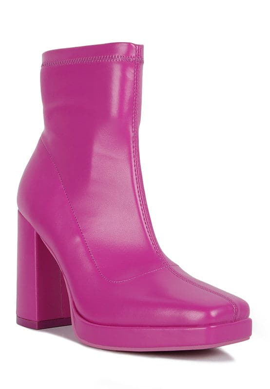 Avah Couture-Trinity High Heeled Square Toe Ankle Boots-Pink