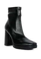 Avah Couture-Trinity High Heeled Square Toe Ankle Boots-Black