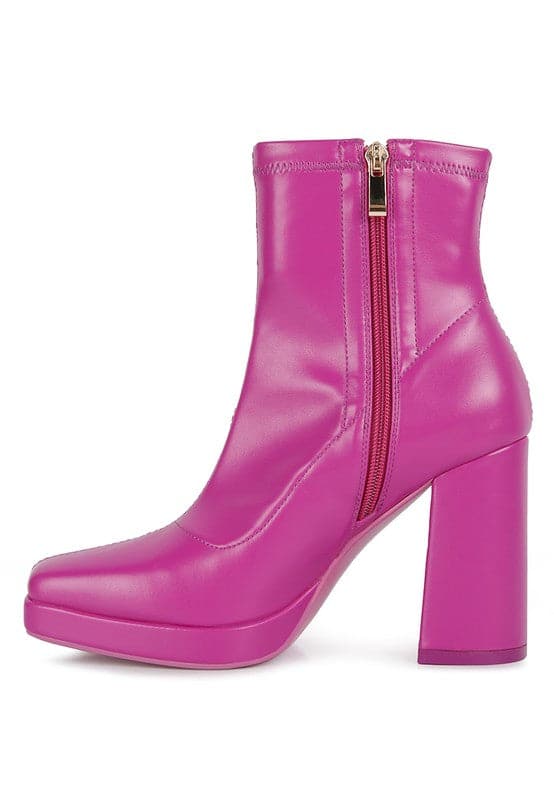 Avah Couture-Trinity High Heeled Square Toe Ankle Boots-Pink