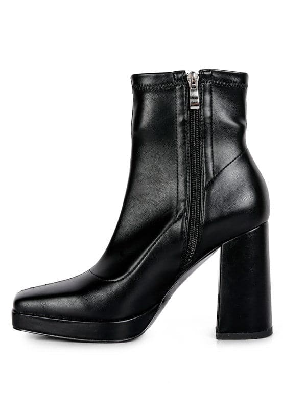 Avah Couture-Trinity High Heeled Square Toe Ankle Boots-Black