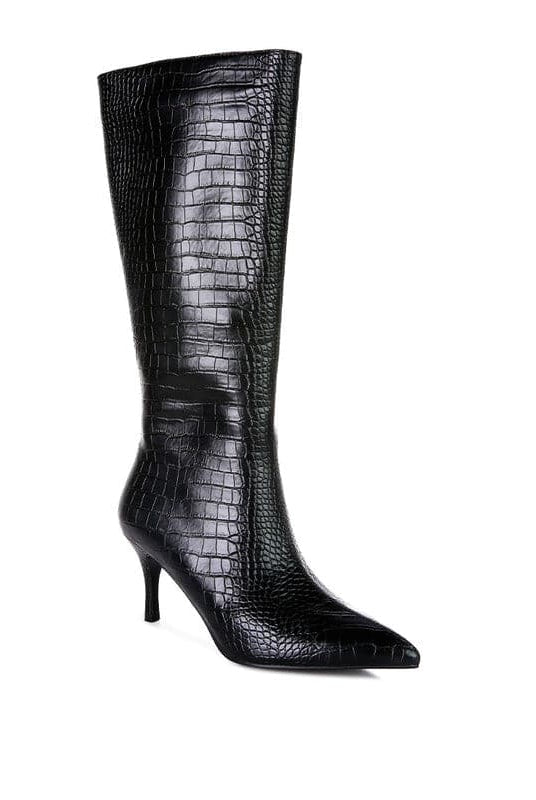 Avah Couture-Surreal Pointed Toe Mid Heel Boots-Black