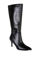 Avah Couture-Surreal Pointed Toe Mid Heel Boots-Black