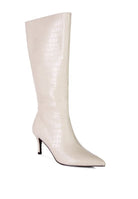 Avah Couture-Surreal Pointed Toe Mid Heel Boots-Beige