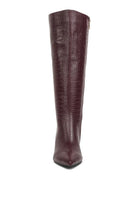 Avah Couture-Surreal Pointed Toe Mid Heel Boots-Burgundy