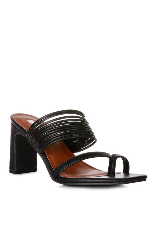 Surreal Summer Mid Block Heel Slide Sandals -Black