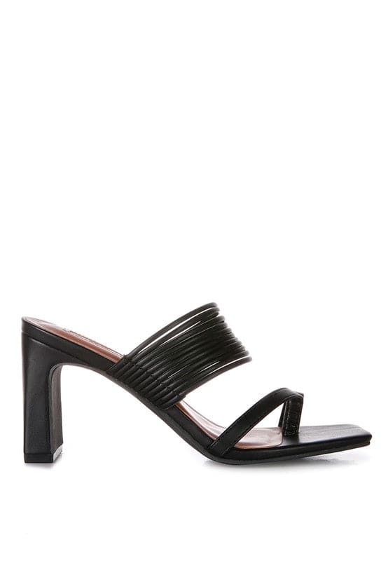 Surreal Summer Mid Block Heel Slide Sandals -Black