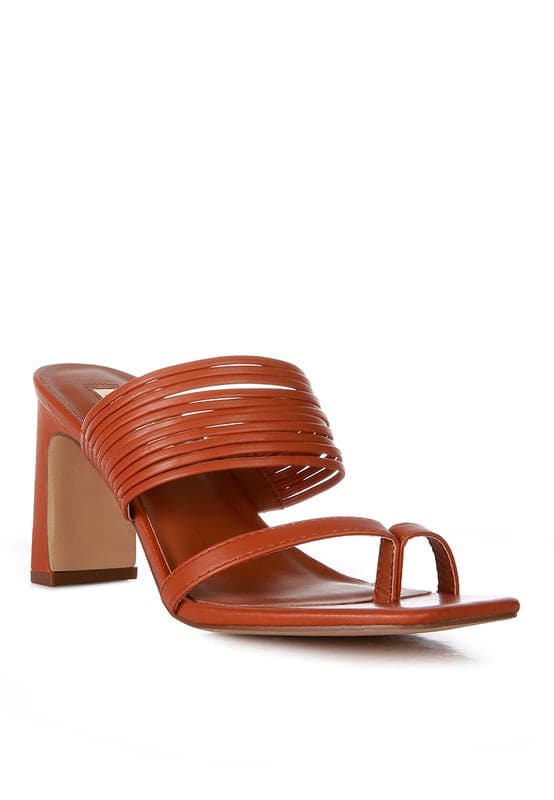 Surreal Summer Mid Block Heel Slide Sandals -Orange