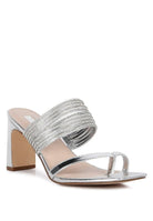 Surreal Summer Mid Block Heel Slide Sandals -Silver