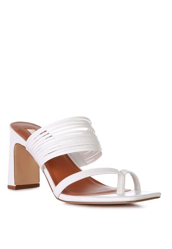 Surreal Summer Mid Block Heel Slide Sandals -Ecru