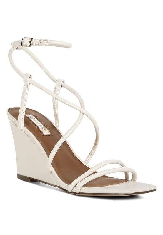 Avah Couture - Gracie Ankle Strap Wedge Sandals -Ecru