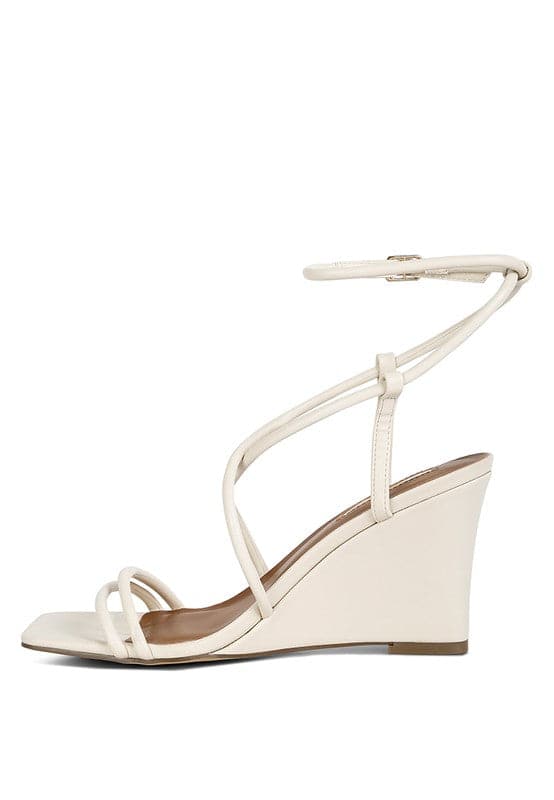 Avah Couture - Gracie Ankle Strap Wedge Sandals -Ecru