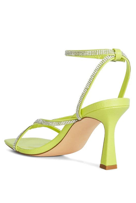 Avah Couture -Paradise Calling Lime Green Diamante Mid Heel Sandal - Lime Green