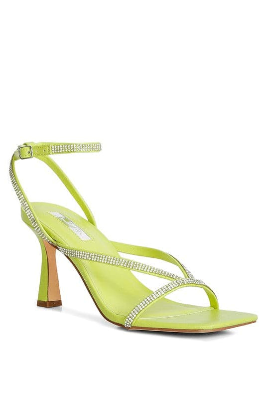 Avah Couture -Paradise Calling Lime Green Diamante Mid Heel Sandal - Lime Green