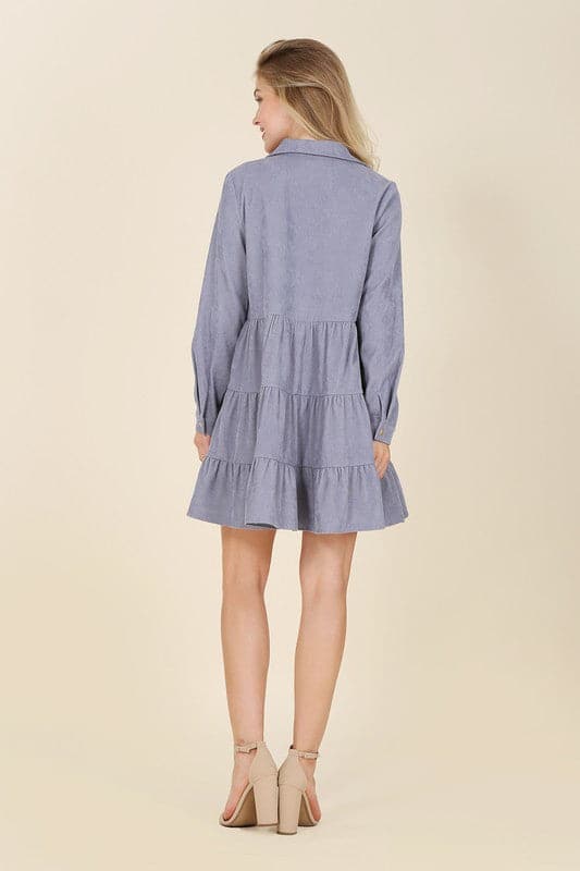 Timeless Corduroy Tiered Mini Dress - Blue or Pink